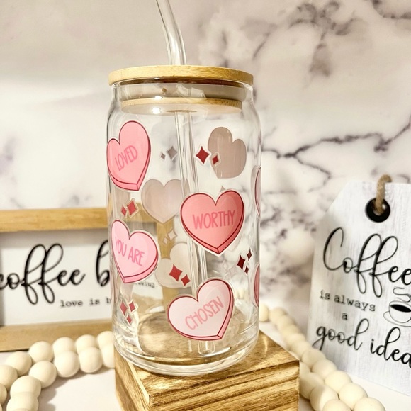 ⭐️HOST PICK⭐️❤️Conversation Hearts Coffee Tumbler with Straw and Lid❤️ - Picture 4 of 4